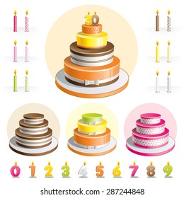 Set cakes for Anniversary with candles in the form of numbers