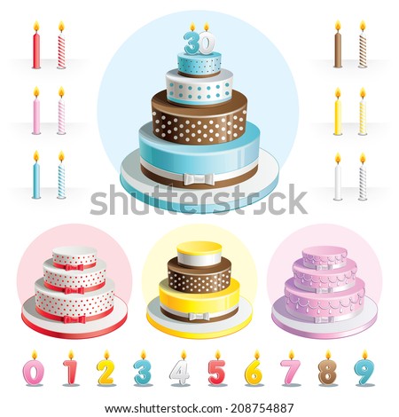 Set cakes for Anniversary with candles in the shape of numbers