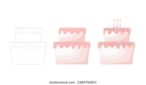 Set cakes. For birthday anniversary party event, banner, flyer, advertising. Vector Illustration.