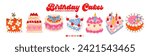 Set of cakes for birthday, holiday. Vector sticker collection of sweet cheesecakes, cupcakes, bento cakes.	