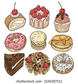 set of cakes and bread,vector