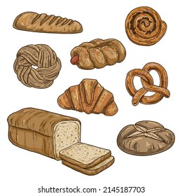 set of cakes and bread,vector