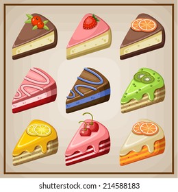 Set of cakes and cheesecakes. vector illustration 