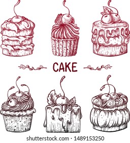 Set of cakes with cherries.