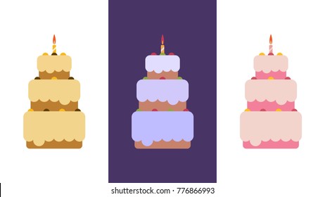 Set of cakes for Christmas, New Year, Birthday, Wedding, Anniversary, Festive Event. Flat vector illustration,eps 10.