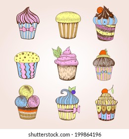 Set of cakes. Decorative sketch