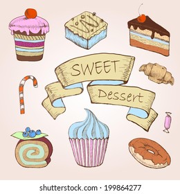 Set of cakes. Decorative sketch