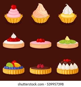 Set of cakes and desserts. Vector illustration