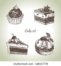 Set of cakes. Hand drawn illustrations