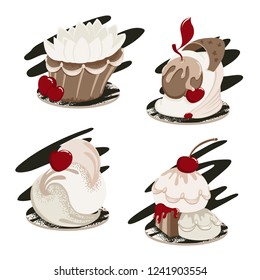 Set of cakes with hearts