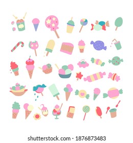 Conjunto de pasteles y elemento vector helado. Elementos de la fiesta de cumpleaños.