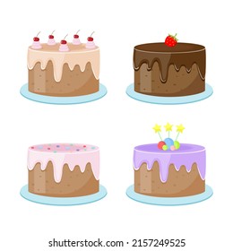 Set of cakes isolated on a white background.