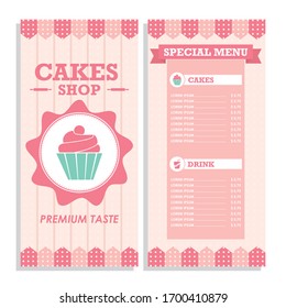 Set of cakes menu shop in pink Vector