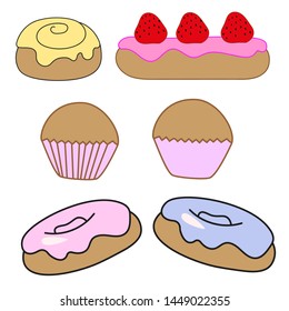 Set of cakes on a white background