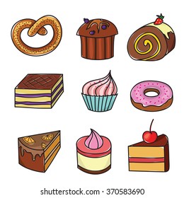 set of cakes on a white background