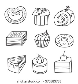 set of cakes on a white background