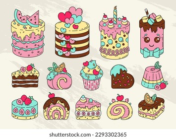Set of cakes and pastries. Vector illustration