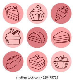Set of cakes, round icons.