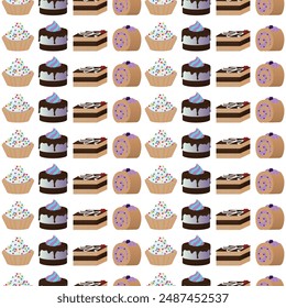 Set of cakes. Seamless pattern. 
