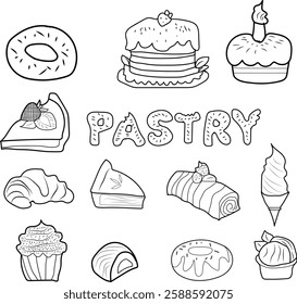 set of cakes and sweets