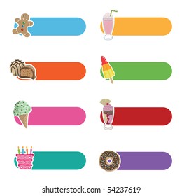 set of cakes and sweets bright tabs isolated on white