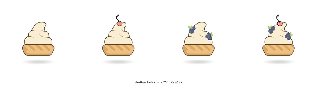 Set of cakes vector. Air desserts icons. Cakes with berries set. Baking sweet baskets with filling. Bakery logo. Craft desserts vector.