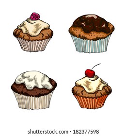 Set of cakes. Vector illustration.