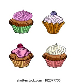 Set of cakes. Vector illustration.