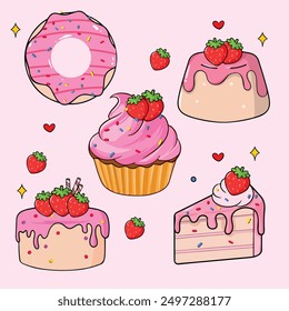 set of cakes vector illustration