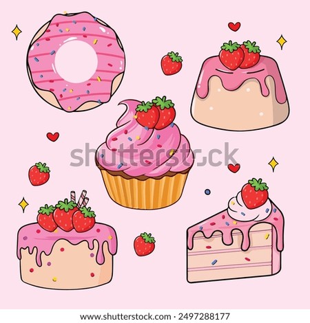 set of cakes vector illustration