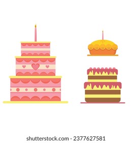 Set of cakes. Vector illustration. Strawberry cake icon in cartoon style isolated on white background