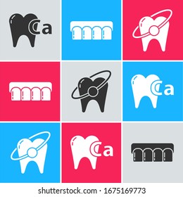 Set Calcium for tooth, Dentures model and Tooth whitening concept icon. Vector