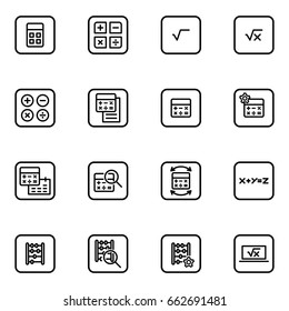 Set of calculating vector thin line icons.