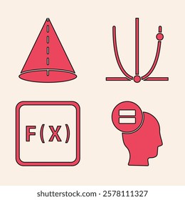 Set Calculation, Geometric figure Cone, Graph, schedule, chart, diagram and Function mathematical symbol icon. Vector