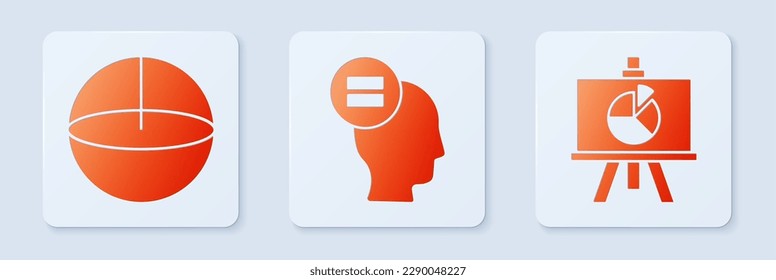 Set Calculation, Geometric figure Sphere and Chalkboard with diagram. White square button. Vector