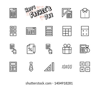 Set of Calculation Vector Line Icons. Contains such Icons as Calculator Icon, Pencil, Click, Money Bag, Percent symbol, Square and Ruler. Editable Stroke. 32x32 Pixel Perfect.