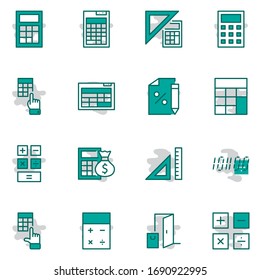 Set of Calculation Vector Line Icons. Contains such Icons as Calculator Icon, Pencil, Click, Money Bag, Percent symbol, Square and Ruler. Editable Stroke. 32x32 Pixel Perfect.