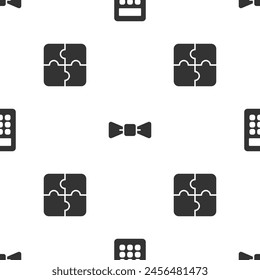 Set Calculator, Bow tie and Piece of puzzle on seamless pattern. Vector