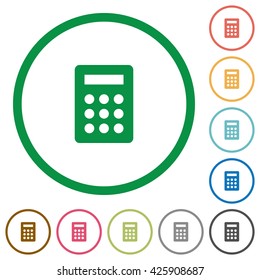 Set of calculator color round outlined flat icons on white background