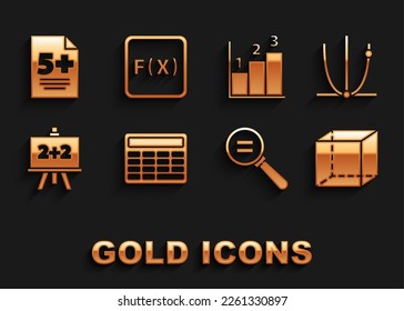 Set Calculator, Graph, schedule, chart, diagram, Geometric figure Cube, Calculation, Chalkboard, Test exam sheet and Function mathematical symbol icon. Vector