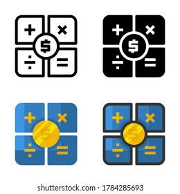 conjunto de diseño de iconos de calculadora en línea, sólido, plano y relleno estilo alineado adecuado para icono de finanzas, sitio web, aplicación y diseño ui. Ilustración del vector matemático de contabilidad en fondo blanco.