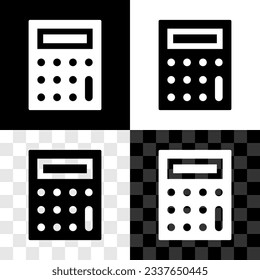 Set Calculator icon isolated on black and white, transparent background. Accounting symbol. Business calculations mathematics education and finance.  Vector