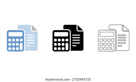 A set of calculator icons with documents representing accounting and financial calculations