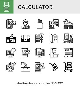 Set of calculator icons. Such as Bill, Online banking, Broker, Stationery, Money, School, Accounting, Office, Trolley , calculator icons