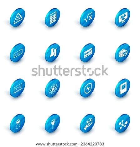 Set Calculator, Square root of x glyph, Radioactive in location, Equation solution, XYZ Coordinate system, Test tube and flask, Planet earth radiation and  icon. Vector