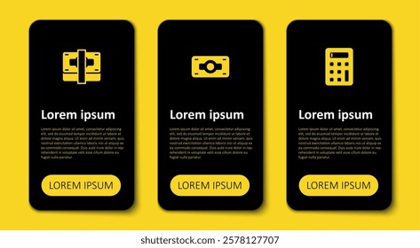 Set Calculator, Stacks paper money cash and . Business infographic template. Vector