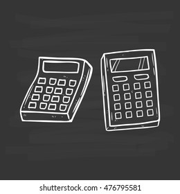 set of calculator using doodle art on chalkboard background