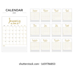 Set calendar 2020 with vertical size