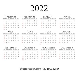 Calendario 2022 . Ilustración vectorial