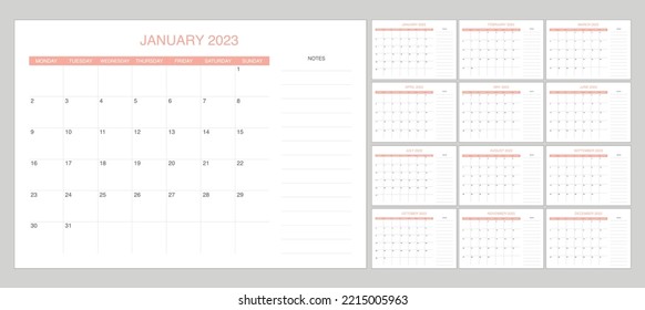 set calendar 2023 with pink color